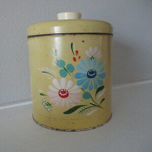 Vintage 1950s yellow floral canister with lid